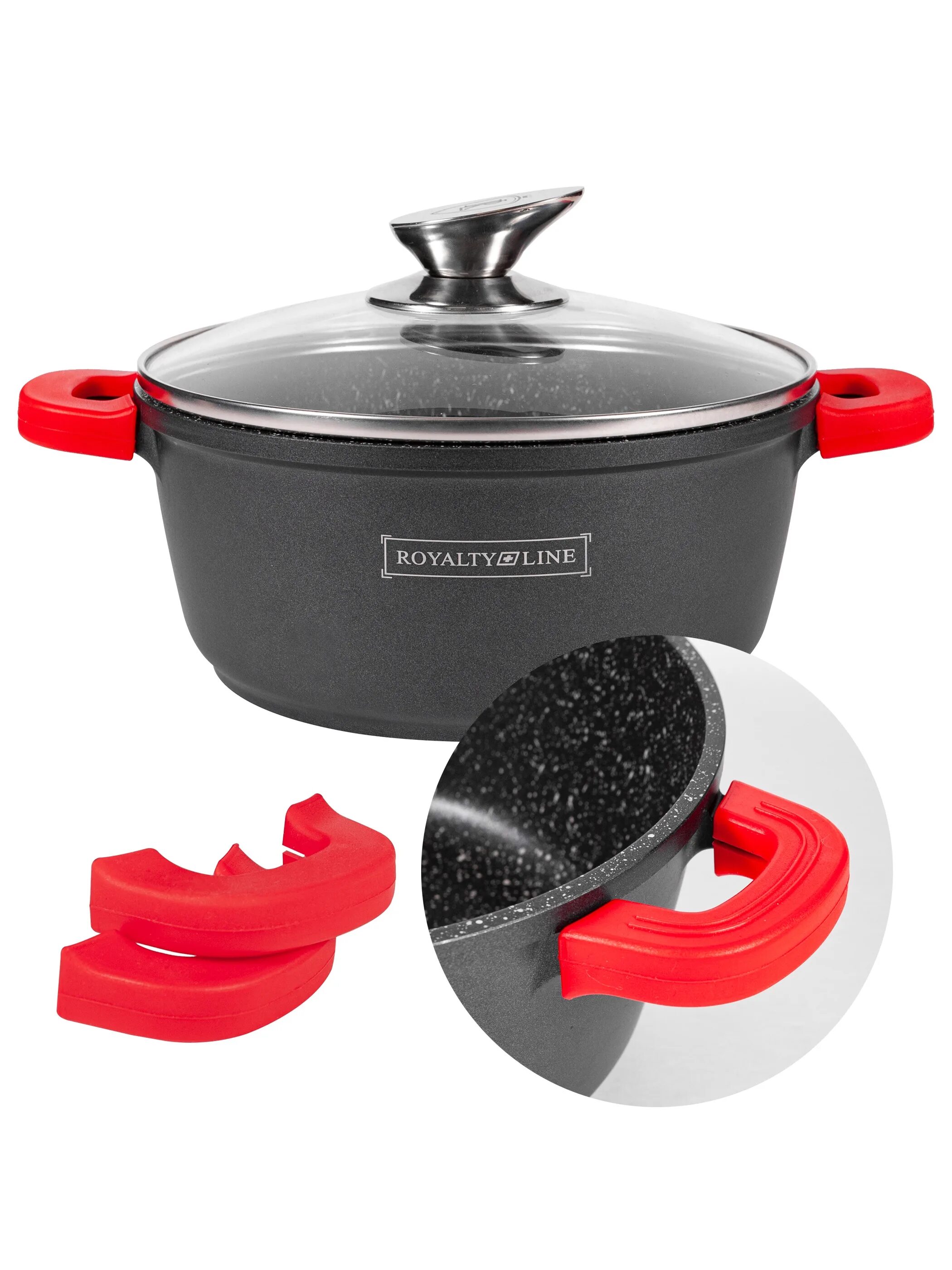 Кастрюля ROYALTY LINE с двумя силиконовыми прихватками, 8,6л., RL-BS32M Black
