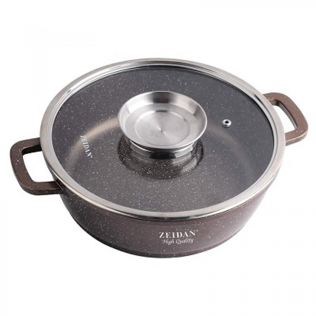 Жаровня со стеклянной крышкой – 6,6 л (d32 см), литой алюминий, металлическая ручка на крышке, ИНДУКЦИОННОЕ ДНО, СИЛИКОНОВЫЕ НАКЛАДКИ, ВНУТРЕННЕЕ И ВН