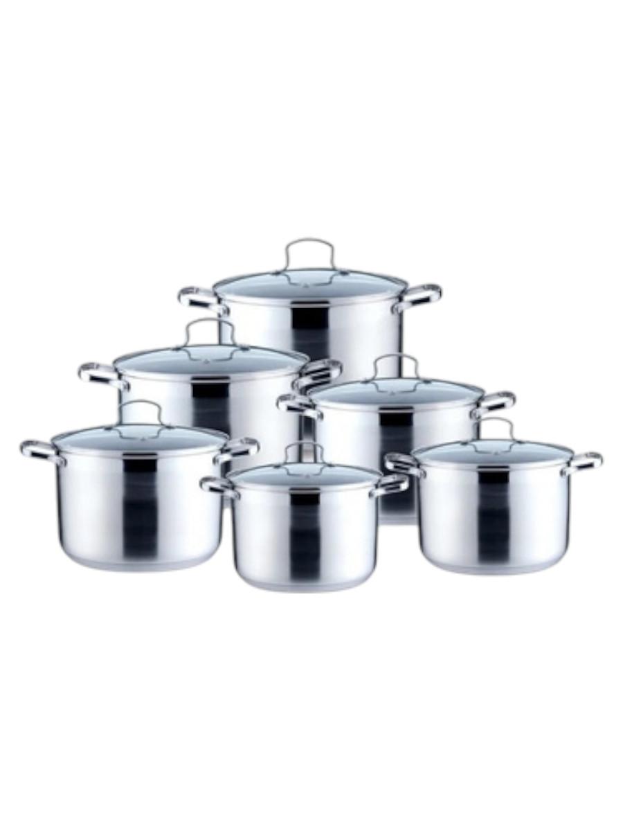 Набор посуды из нержавеющей стали (12 предметов) Lider Stal, (2,1л., 2,9л., 3,9л., 5л., 6,5л., 8л.) LD-2009
