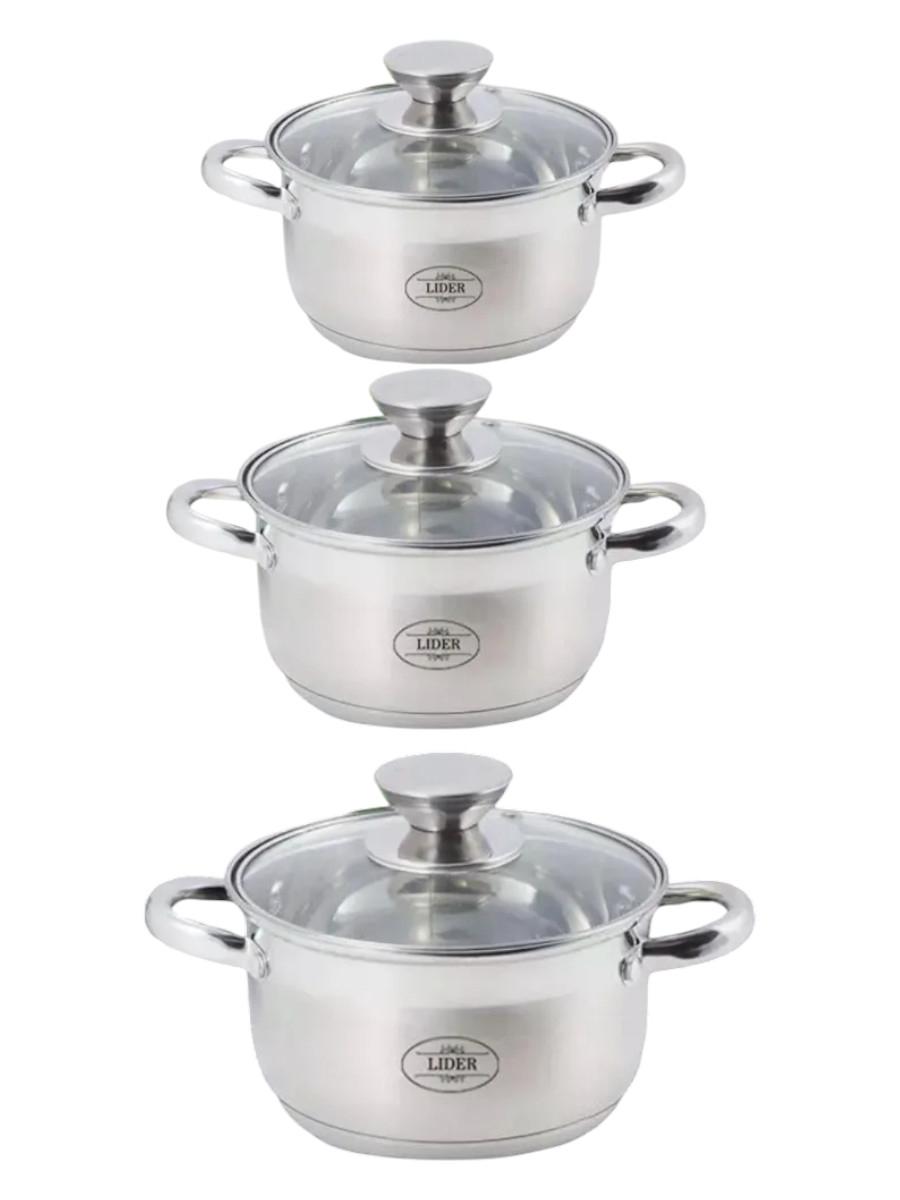 Набор посуды из нержавеющей стали (6 предметов) Lider Stal, (2л., 2,6л., 3,6л.) LD-2002