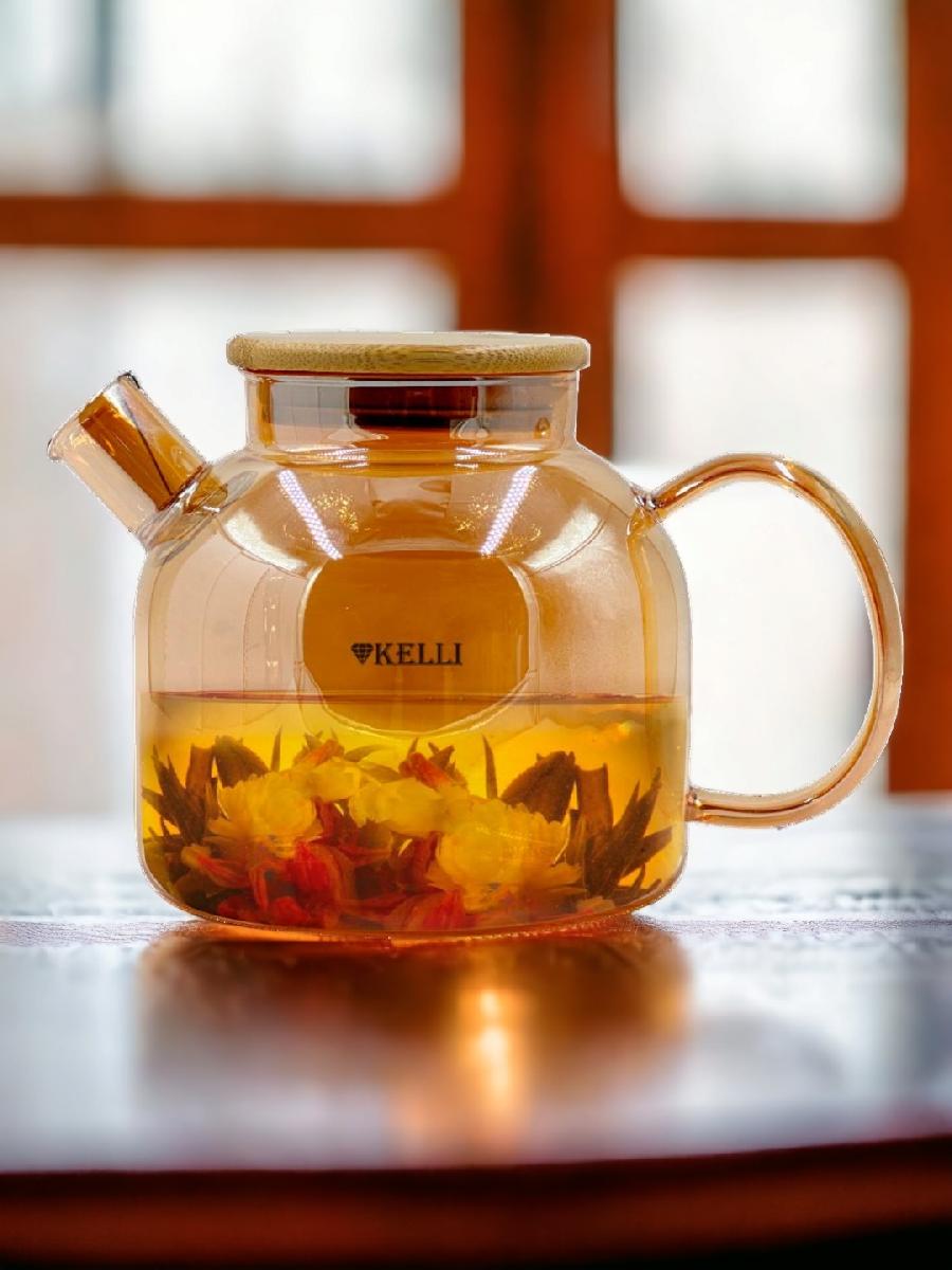 Жаропрочный стеклянный чайник KELLI 1л.,    KL-3292 (1x24)