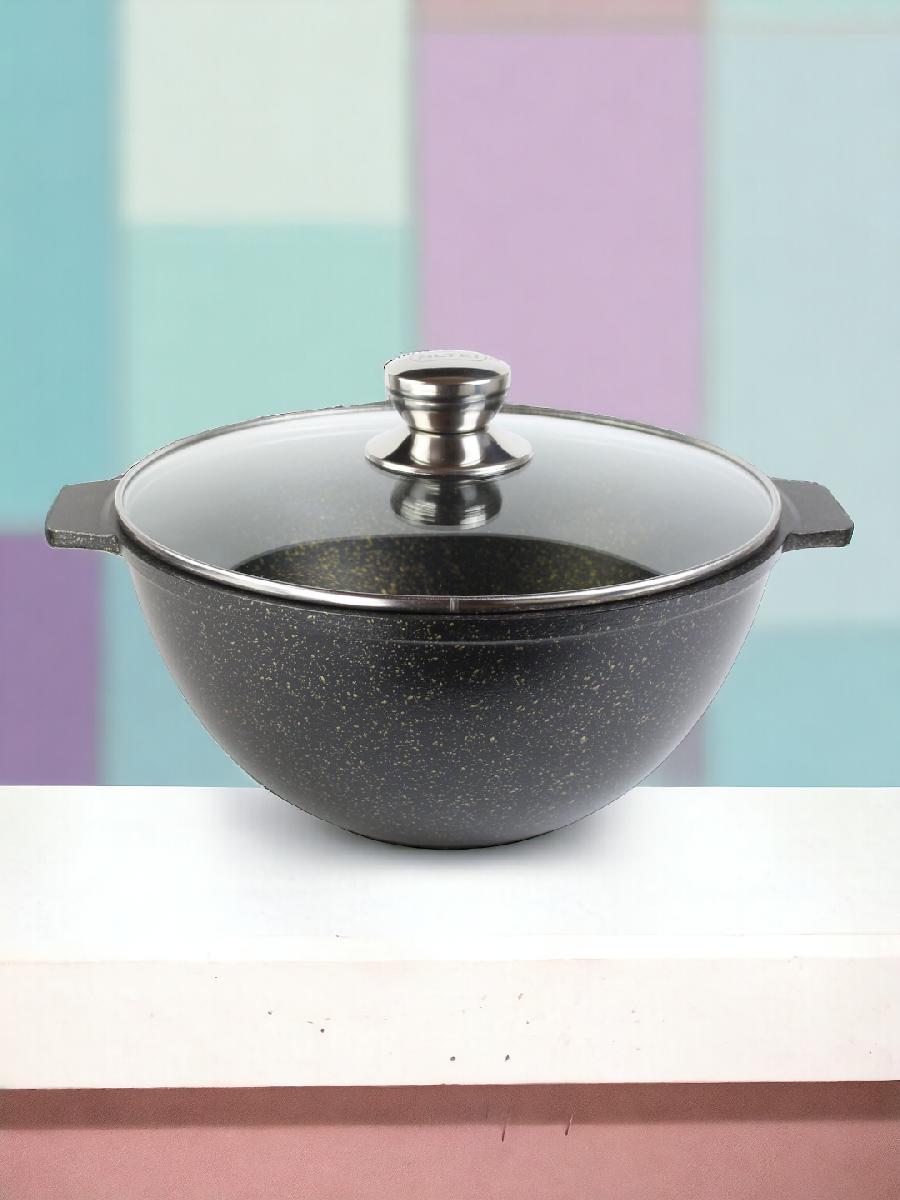 Казан для плова со стеклянной крышкой   АП Granit Perfection black 5л.,