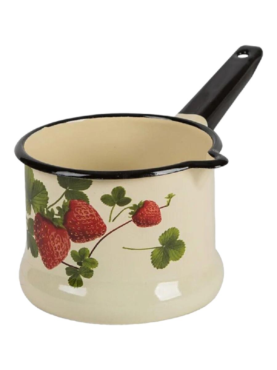 Ковш эмалированный с декором без крышки (слоновая кость) 1л., 90204-072/4