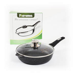 Сковорода 28см АП Гранит star со съемной ручкой и стеклянной крышкой арт.С028803