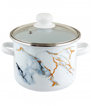 Кастрюля эмалированная цилиндрическая со стеклянной крышкой  Marble 2,0л   ТМ Appetite