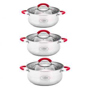 Набор посуды из нержавеющей стали (6 предметов) Lider Stal, (2,1л., 2,9л., 3,9л.) LD-2011