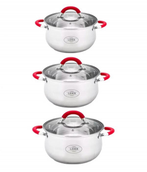 Набор посуды из нержавеющей стали (6 предметов) Lider Stal, (2,1л., 2,9л., 3,9л.) LD-2011