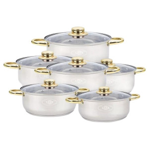 Набор посуды из нержавеющей стали с золотыми ручками (12 предметов) Lider Stal, (2,1л., 2,1л., 2,9л., 3,9л., 5л., 6,5л.) LD-2001