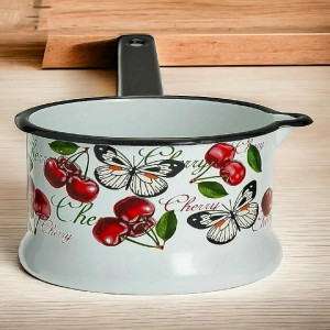 Ковш эмалированный с декором 1л. (белый)  90204-072/4